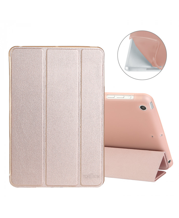  TOROTON Case for iPad Mini 1/2/3, Smart Case Cover Shell Tri-Fold Guard Anti-Scratch Soft Bumper with Closing Magnetic Stand Automatic Wake/Sleep Transparent Back for Apple iPad Mini 1/2/3 (Rose Gold) 